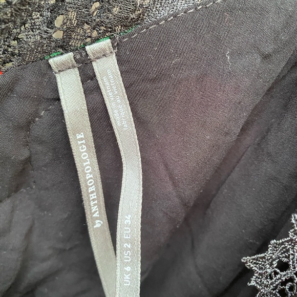 By Anthropologie Lacy V-Neck Mini Dress Floral Black Long Sleeve Size 2 - Picture 7 of 9